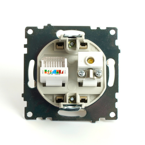 Розетка TV + компьютерная RJ-45 (механизм), STEKKER, GLS00-7106-08, серия Катрин, золото фото 3