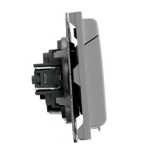 Розетка 1-местная с крышкой с защ. штор, STEKKER, б/з, IP42, 250В, 16А, серия Эмили, RST16-5113-10, платиново-серый, soft touch фото 5