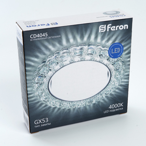 Светильник встраиваемый с белой LED подсветкой Feron CD4045 потолочный GX53 без лампы, прозрачный, хром фото 8 Светильник встраиваемый с белой LED подсветкой Feron CD4045 потолочный GX53 без лампы, прозрачный, хром фото 8