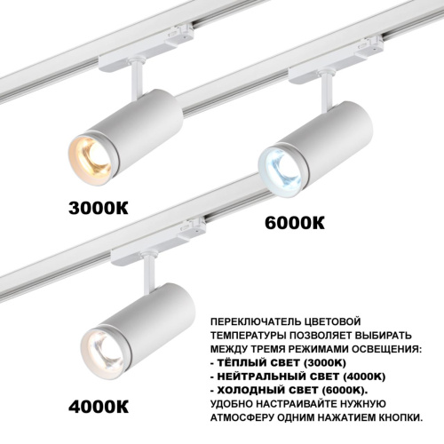 359585 PORT NT25 302 белый Светильник трехфазный трековый светодиод. с переключ. цв. темпер. и мощности IP20 LED 30-35-40W 220-240V 3000К\4000К\5700К фото 4 359585 PORT NT25 302 белый Светильник трехфазный трековый светодиод. с переключ. цв. темпер. и мощности IP20 LED 30-35-40W 220-240V 3000К\4000К\5700К фото 4