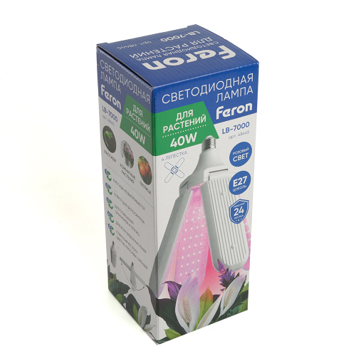Лампа светодиодная 4-х лепестковая Feron LB-7000 E27 40W 175-265V красно-синий спектр фото 2