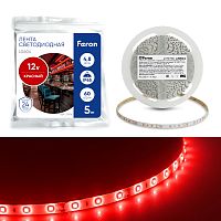 Светодиодная LED лента Feron LS604, 60SMD(2835)/m 4.8W/m 12V IP65 5m красный