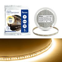 Светодиодная LED лента Feron LS502, 180SMD(2835)/м 16Вт/м 24V 5000*10*1.22мм 3000К IP20