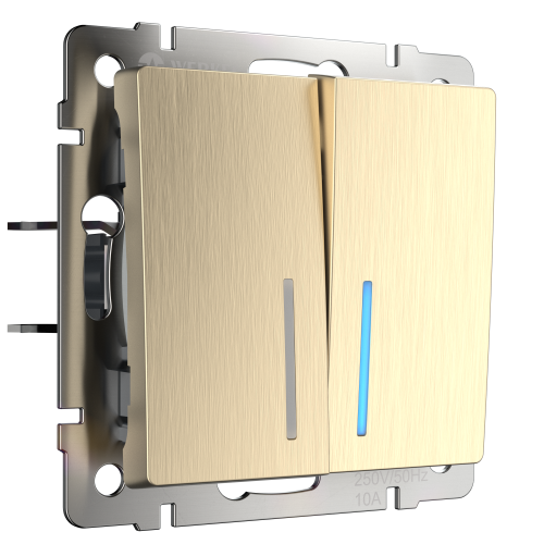 Выключатель двухклавишный проходной с подсветкой (шампань рифленый) W1122110 фото 5