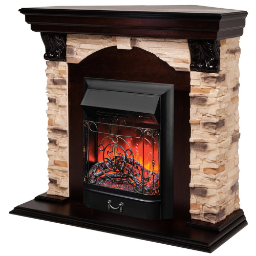 Каминокомплект DUBLIN CORNER ROCK/ДУБЛИН УГЛ. РОК Античный дуб с очагом Электроочаг MAJESTIC LUX RC/МАДЖЕСТИК С ПУЛЬТОМ фото 2