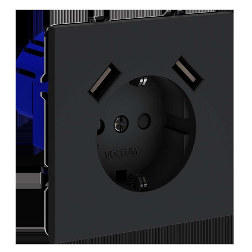 Розетка встраиваемая Voltum S70 с заземлением и защитными шторками, 16А, с USB, A+A, (графит) VLS040407 фото 2