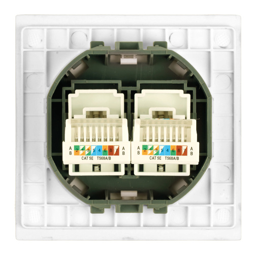 Розетка компьютерная 2-местная RJ-45 (механизм), STEKKER,  серия Мия, RST00-3111-01, белая магнолия фото 2