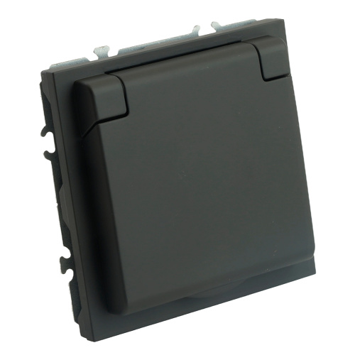 RST16-5113-05 Розетка 1-местная с крышкой с защ. штор STEKKER, б/з, IP42, 250В, 16А, серия Эмили, RST16-5113-05, черный уголь, soft touch фото 5