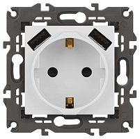 Розетка ЭРА Elegance 14-4109-01М 2P+E 16A-250В штор. с 2xUSB 5В-3А белый матовый Б0065773