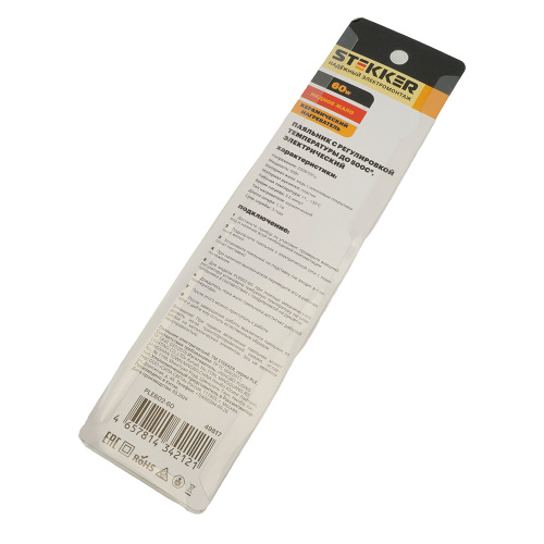 Паяльник с регулировкой температуры до450С с керам.нагревателем,60Вт,долговечное жало,230В, STEKKER PLE602-60 фото 8