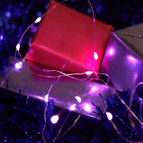 Светодиодная гирлянда Feron CL570 линейная Роса, статичная 2м + 0.5м розовый с питанием от батареек, прозрачный шнур фото 7