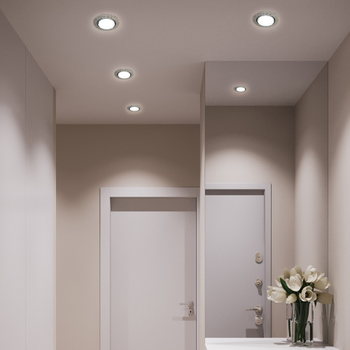 Светильник встраиваемый с белой LED подсветкой Feron CD4037 RGB потолочный GX53 без лампы, прозрачный, хром фото 3 Светильник встраиваемый с белой LED подсветкой Feron CD4037 RGB потолочный GX53 без лампы, прозрачный, хром фото 3