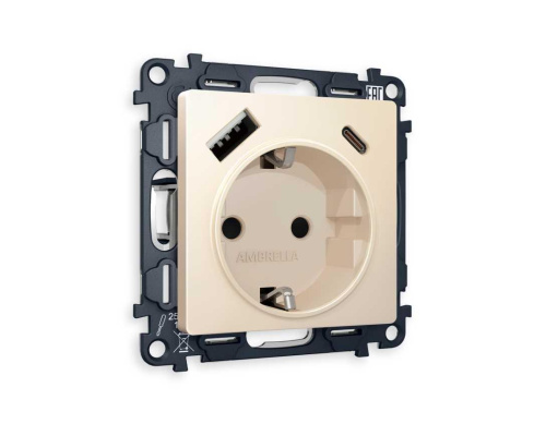 Комплект механизма электрической розетки AMBRELLA VOLT ALFA Бежевый матовый 2USB A+C 20W (быстрая зарядка) с/з QUANT (AP3300, VM160) MA330010