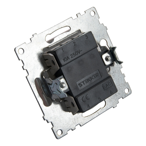 Выключатель 2-клавишный (механизм), STEKKER GLS10-7104-02, 250V, 10А, серия Катрин, шампань фото 5