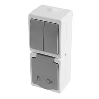 Блок: розетка 1-местная с/з + выключатель 2-клавишный STEKKER, PST16-21-54V/10-221-54, белый/серый