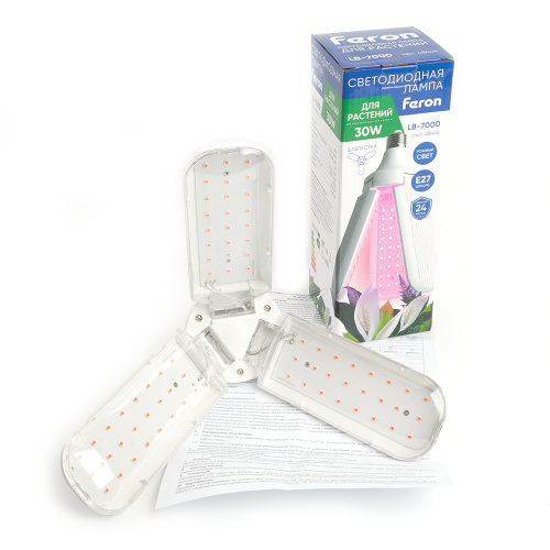 Лампа светодиодная 3-х лепестковая Feron LB-7000 E27 30W 175-265V красно-синий спектр фото 9