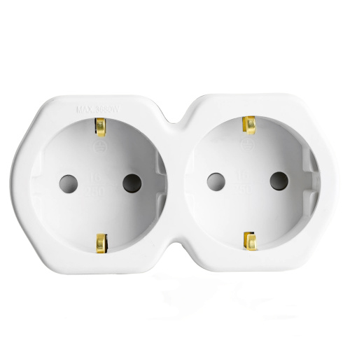 Разветвитель сетевой 2-местный с/з STEKKER ADP16-12-20, 250V,16A, ABS огнеустойчивый пластик, белый/серый