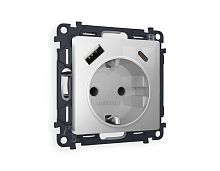 Комплект механизма электрической розетки AMBRELLA VOLT ALFA Серебро глянец 2USB A+C 20W (быстрая зарядка) с/з QUANT (AP4100, VM160) MA410010