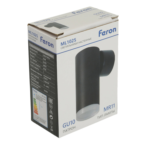 Светильник Feron ML1025 настенный под лампу GU10, черный фото 2