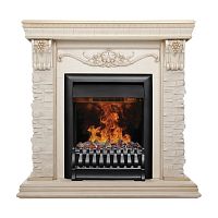 Электрокамин RealFlame Patricia WT белый дуб с золотой патиной c очагом 3D Oregan