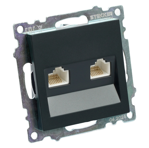 Розетка компьютерная 2-местная RJ-45 (механизм) ,STEKKER ,GLS00-7109-05, серия Катрин, черный фото 6