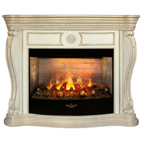 Каминокомплект BARCELONA/БАРСЕЛОНА Бежевый дуб с золотой патиной с очагом Электроочаг FIRESTAR/ФАЕРСТАР 33