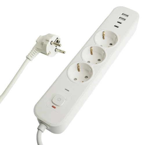 Сетевой фильтр 3-местный с/з STEKKER 3x1мм2, 5 м, 250В, 16А, 2 USB-A+2 Type-C 3, серия Nova, белый Сетевой фильтр 3-местный с/з STEKKER 3x1мм2, 5 м, 250В, 16А, 2 USB-A+2 Type-C 3, серия Nova, белый