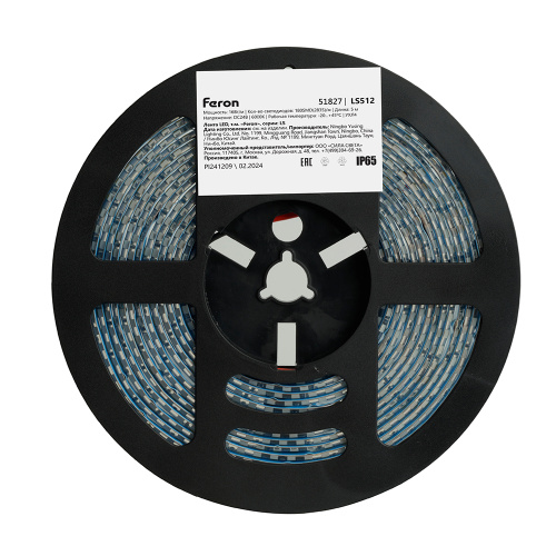 Светодиодная LED лента Feron LS512, 180SMD(2835)/м 16Вт/м 24V 5000*10*2.3мм 6000К IP65 фото 4