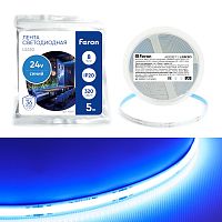Светодиодная COB лента Feron LS530 320SMD(2110) 10Вт/м 24V 5000*8*1.8мм IP20, синий