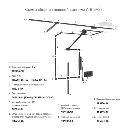 Соединитель угловой 90°, стена–потолок, для треков Air, серия Base, пластик, чёрный фото 2