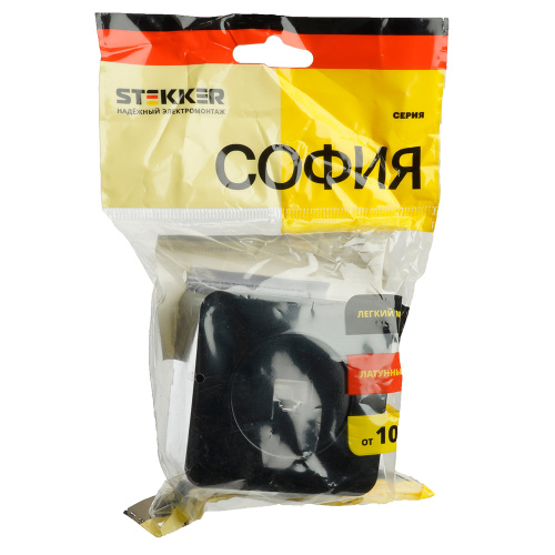 Розетка RJ-45 открытой установки, 1-местная, STEKKER, серия София, черный, MST00-20-02 фото 2