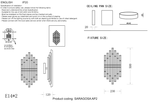 Бра Crystal Lux SARAGOSA AP2 BRASS/TRANSPARENTE фото 2
