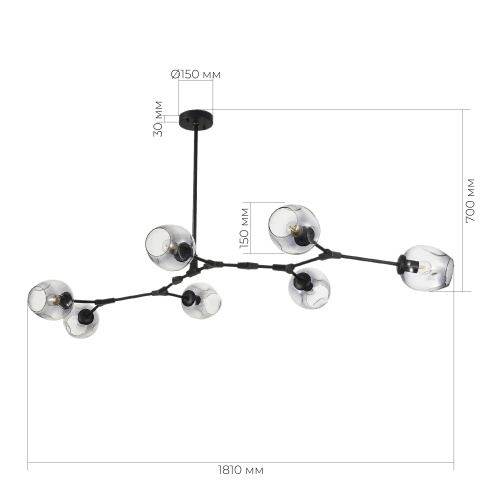 SLE154843-07 Светильник подвесной Черный/Дымчатый E27 7*40W RAMETTO фото 3