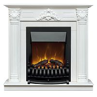 Каминокомплект STEFANIA/ВИОЛА Белый фактурный с золотой патиной с очагом Электроочаг FOBOS ЛАЙТ/ФОБОС ЛАЙТ