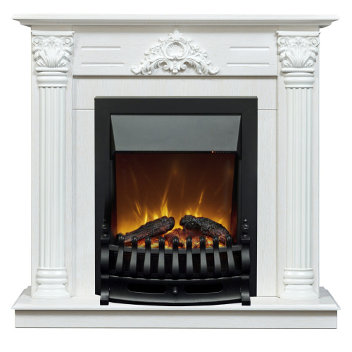 Каминокомплект STEFANIA/ВИОЛА Белый фактурный с золотой патиной с очагом Электроочаг FOBOS ЛАЙТ/ФОБОС ЛАЙТ