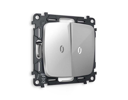 Комплект механизма 2-кл выключателя AMBRELLA VOLT с подсветкой 5600K OMEGA Серебро глянец QUANT (OP4040, VM115, G14W) MO404015