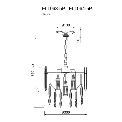 Люстра подвесная Constancia Chrome FL1064-5P фото 2 Люстра подвесная Constancia Chrome FL1064-5P фото 2