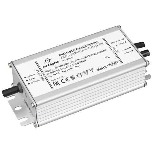 Блок питания Arlight ARPV-UH24100-PFC-Dali-PH 24V 100W IP67 4,2A 029151 Блок питания Arlight ARPV-UH24100-PFC-Dali-PH 24V 100W IP67 4,2A 029151