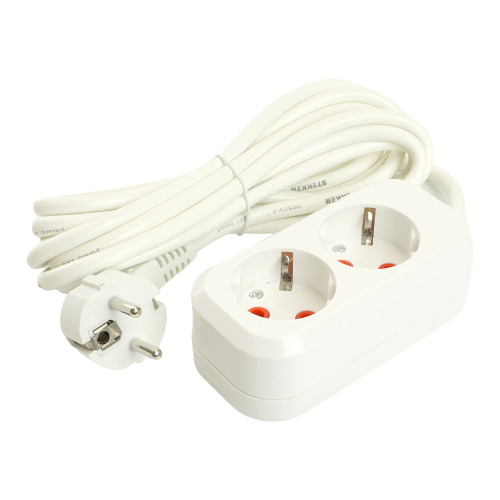 Удлинитель двухместный с/з  STEKKER HM06-21-02 3x1мм2, 2м, серия Home (У10-001), белый фото 6