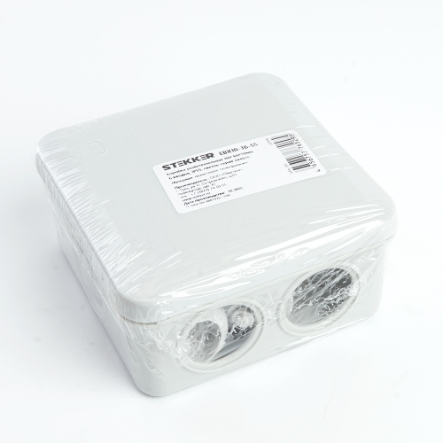 Коробка разветвительная STEKKER EBX10-36-55, 100*100*50мм, 6 вводов, IP55, светло-серая (GE41255) фото 2