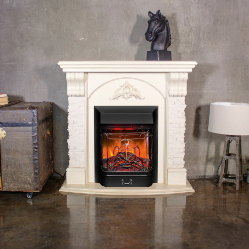 Каминокомплект ATHENA/АТЛАНТА Бежевый дуб с золотой патиной с очагом Электроочаг MAJESTIC LUX RC/МАДЖЕСТИК С ПУЛЬТОМ фото 3