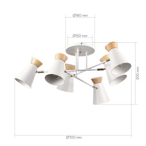 SLE1252-502-06 Светильник потолочный Белый, Золотистый/Белый, Дерево E27 6*60W ALFEO фото 2
