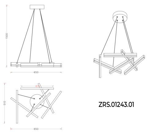 Подвесной светильник черный LED 50Вт 65см Zortes AVEN ZRS.01243.01 фото 19
