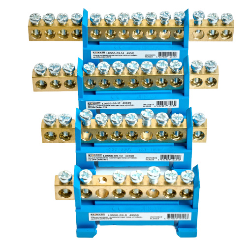 Шина "N" на изоляторе STEKKER 6*9 тип "стойка" на DIN-рейку 8 выводов, синий, LD556-69-8 фото 5