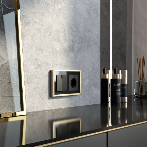 Рамка из металла на 2 поста Baguette черный/латунь W0022852 фото 4