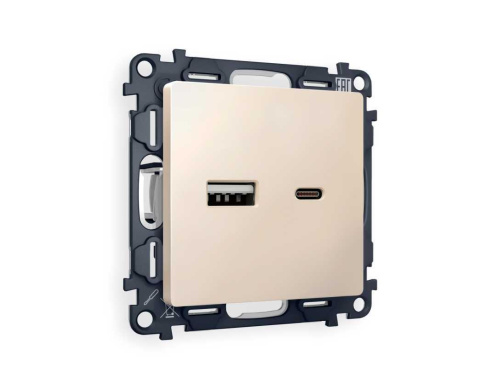 Комплект механизма розетки AMBRELLA VOLT ALFA Бежевый матовый 2USB A+C 20W (быстрая зарядка) QUANT (AP3310, VM177) MA331010