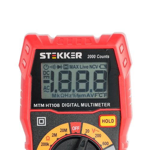 MTM HT108 Мультиметр цифровой, 2000 отсчетов, 2 батареи тип ААА 1,5В, ручная регулировка, красный, TM STEKKER фото 8