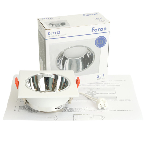 Светильник встраиваемый Feron DL3112 потолочный MR16 G5.3 белый + хром фото 5