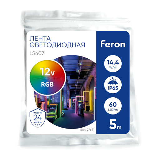 Светодиодная LED лента Feron LS607, 60SMD(5050)/m 14.4W/m 12V IP65 5m RGB фото 4