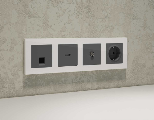 Комплект механизма компьютерной розетки RJ-45 экранированной с автоматической защитной шторкой ALFA Антрацит серый QUANT (AP6620, VM185) MA662005 фото 3